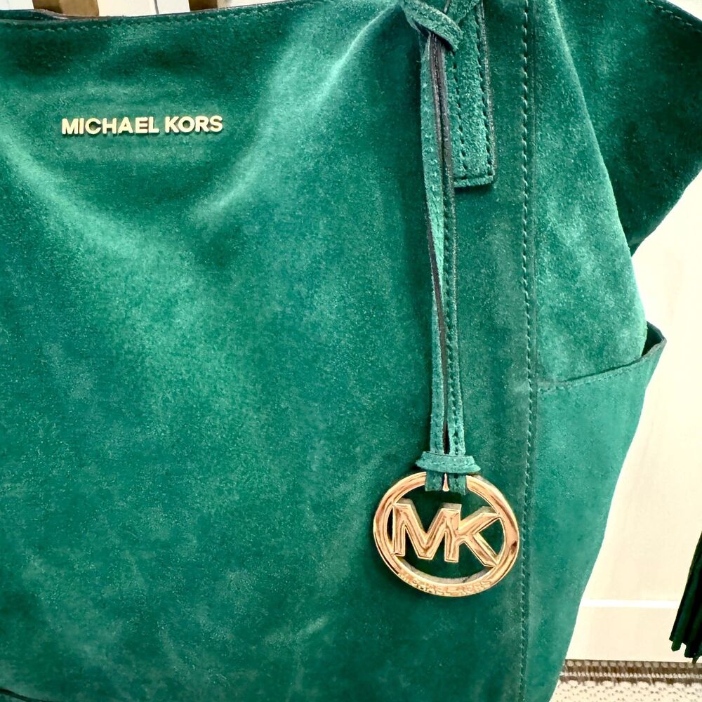 Michael Kors Ashbury Large Suede Grab Bag - Emerald, Gold Accents, Dust Bag - Picture 11 of 12